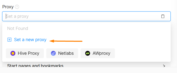 Ввод данных прокси в Octo Browser
